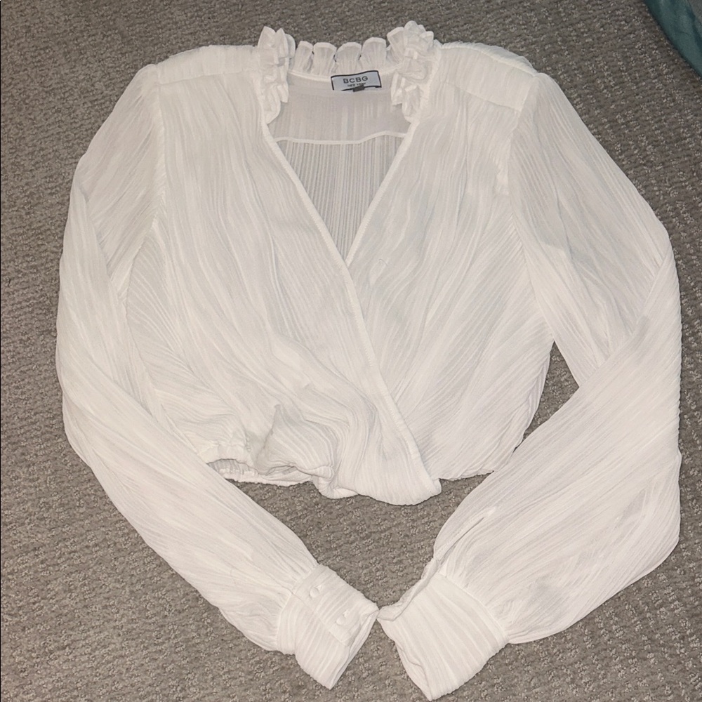 BCBG White Textured Blouse